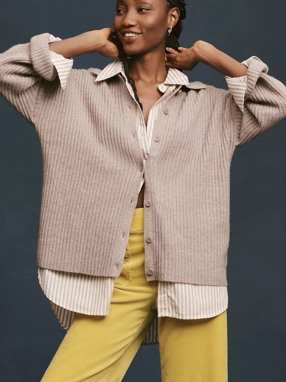 Reformation Ribbed Button-Front Cardigan - Taupe Brown